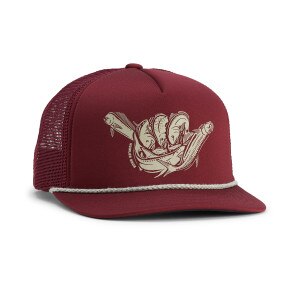 Howler Brothers Structured Snapback Hat Fish Shaka in Burgundy